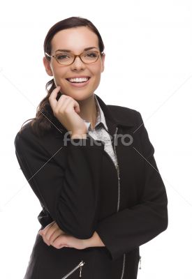 Confident Mixed Race Businesswoman Isolated on White