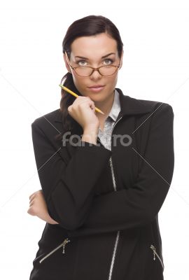Confident Mixed Race Businesswoman Holding a Pencil