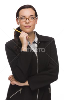 Confident Mixed Race Businesswoman Holding a Pencil