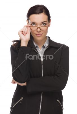 Confident Mixed Race Businesswoman Touching her Glasses