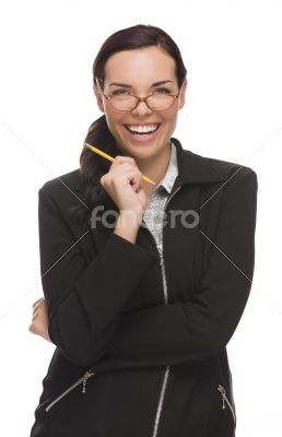 Confident Mixed Race Businesswoman Holding a Pencil