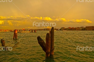 Venice Italy lagune view with bricole