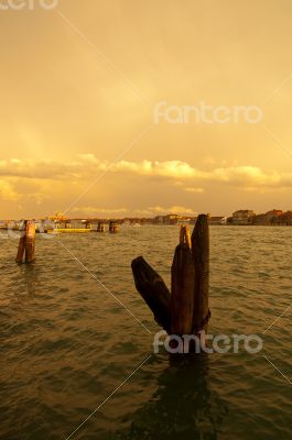Venice Italy lagune view with bricole