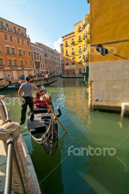 Venice Italy Gondolas on canal 