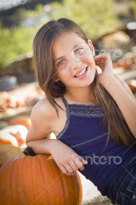 Preteen Girl Portrait at the Pumpkin Patch