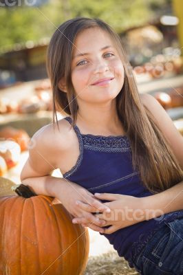 Preteen Girl Portrait at the Pumpkin Patch