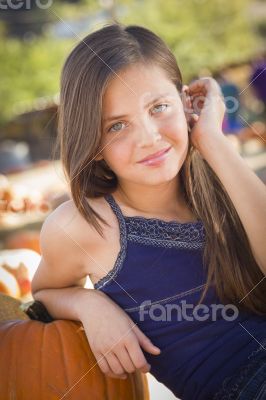 Preteen Girl Portrait at the Pumpkin Patch