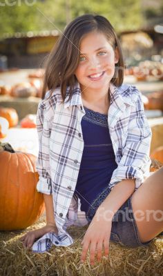 Preteen Girl Portrait at the Pumpkin Patch