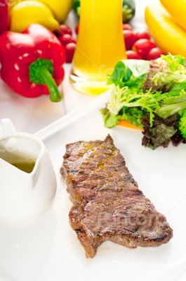 juicy BBQ grilled rib eye ,ribeye steak and vegetables