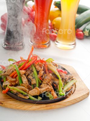 original fajita sizzling hot  on iron plate