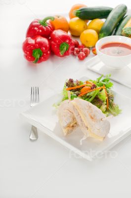 tuna and cheese sandwich with salad