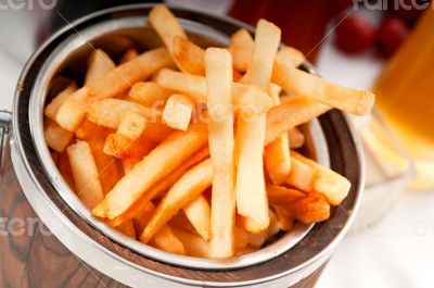 fresh french fries on a bucket