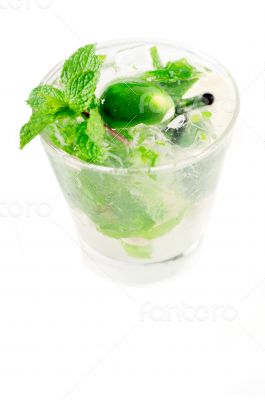 mojito caipirina cocktail with fresh mint leaves