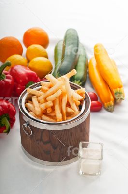 fresh french fries on a bucket