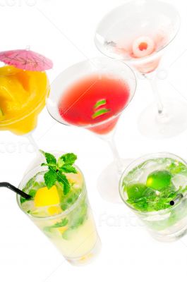 group of cocktails drink isolated on white