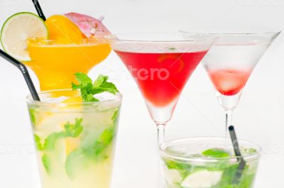 group of cocktails drink isolated on white
