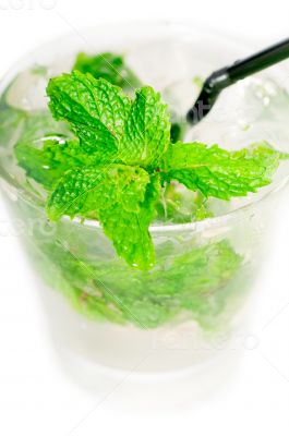 mojito caipirina cocktail with fresh mint leaves