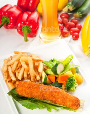 fresh chicken breast roll and vegetables
