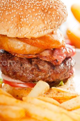 classic hamburger sandwich and fries