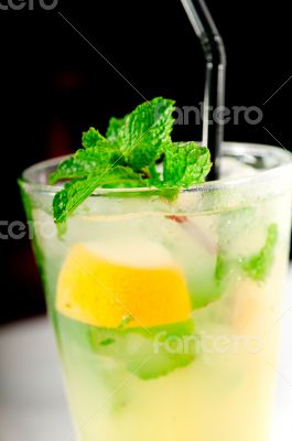 mojito caipirina cocktail with fresh mint leaves