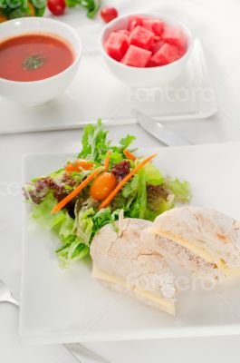 tuna and cheese sandwich with salad