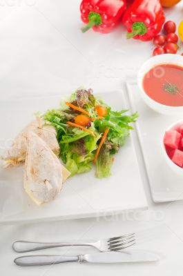 tuna and cheese sandwich with salad