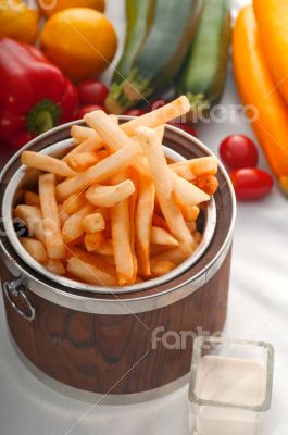 fresh french fries on a bucket