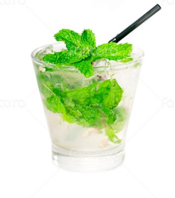 mojito caipirina cocktail with fresh mint leaves