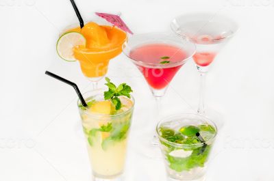 group of cocktails drink isolated on white