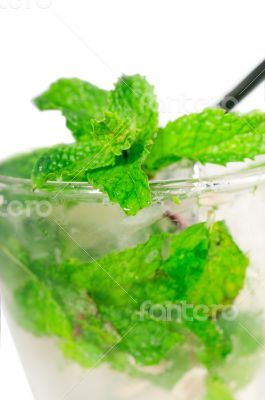 mojito caipirina cocktail with fresh mint leaves