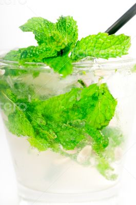 mojito caipirina cocktail with fresh mint leaves