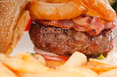 classic hamburger sandwich and fries