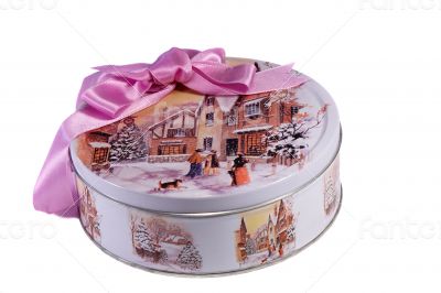 Gift: a beautiful box with the image of winter, decorated with a