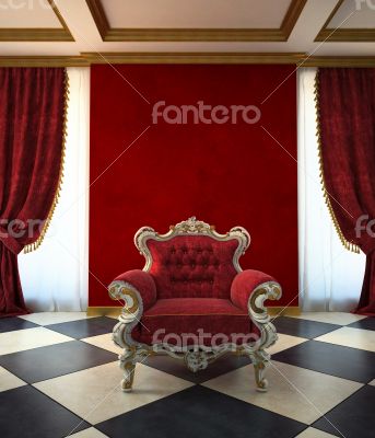 Red armchair room in classic style 