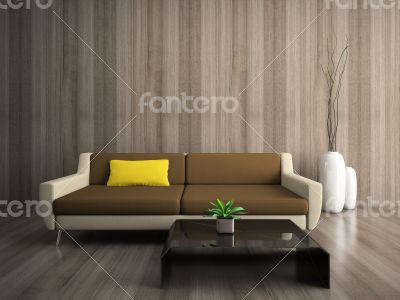 Modern interior with yellow pillow