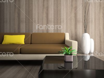 Part of modern interior with yellow pillow