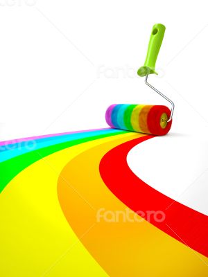 Rainbow paint roller isolated on white background