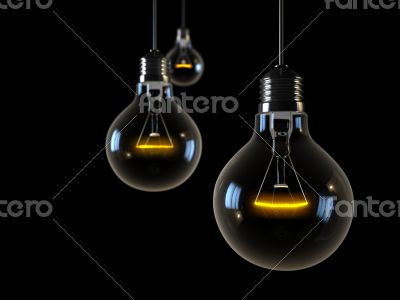 three glowing lights on  black background