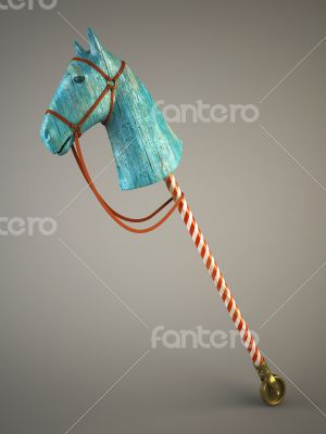 Blue wood horse on stick (symbol of the new year 2014)
