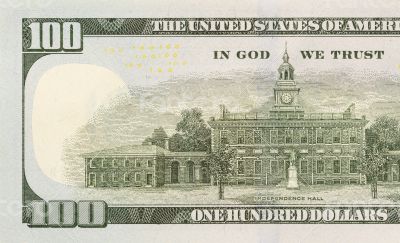 Back Left Half of the New One Hundred Dollar Bill