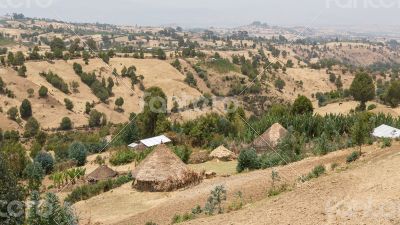 Village huts on the hills