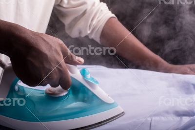Ironing a shirt