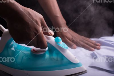 Ironing a shirt