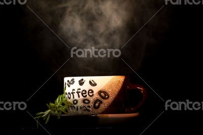 Steaming hot cup of coffee