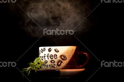 Steaming hot cup of coffee