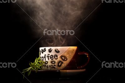 Steaming hot cup of coffee