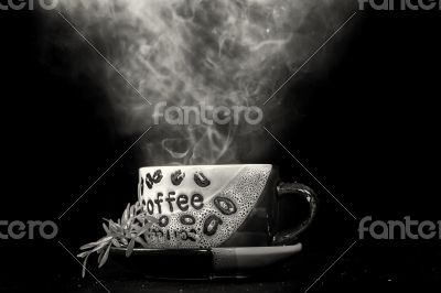 Steaming hot cup of coffee