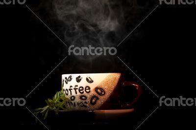 Steaming hot cup of coffee