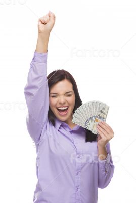 Mixed Race Woman Holding the New One Hundred Dollar Bills