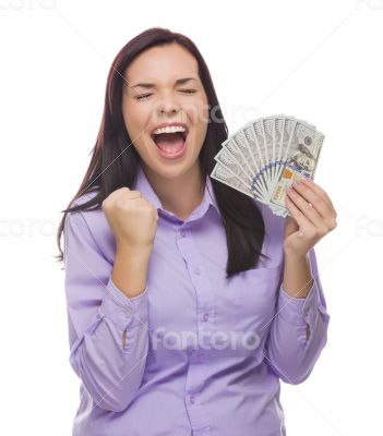 Mixed Race Woman Holding the New One Hundred Dollar Bills